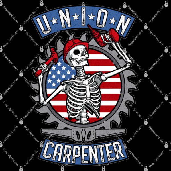 Union Carpenter Skeleton USA Flag Woodworker Goth Carpentry Shirt 1