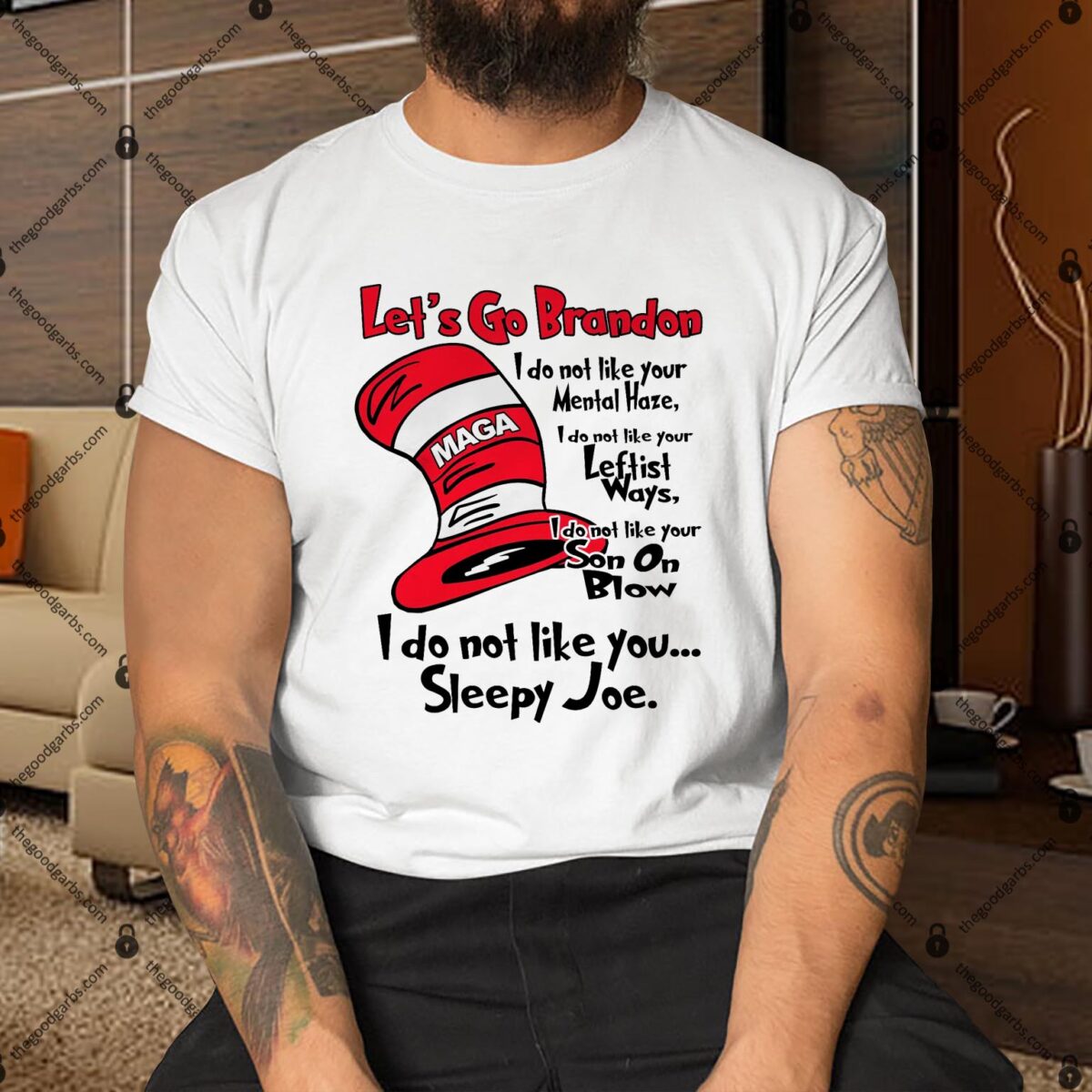 Lets Go Brandon Cat In The Hat Funny Maga Shirt