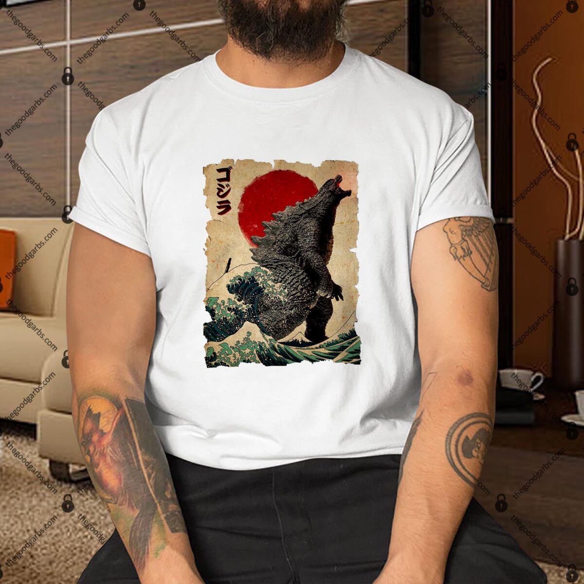 Vintage Japanese Godzilla Great Wave Poster Shirt