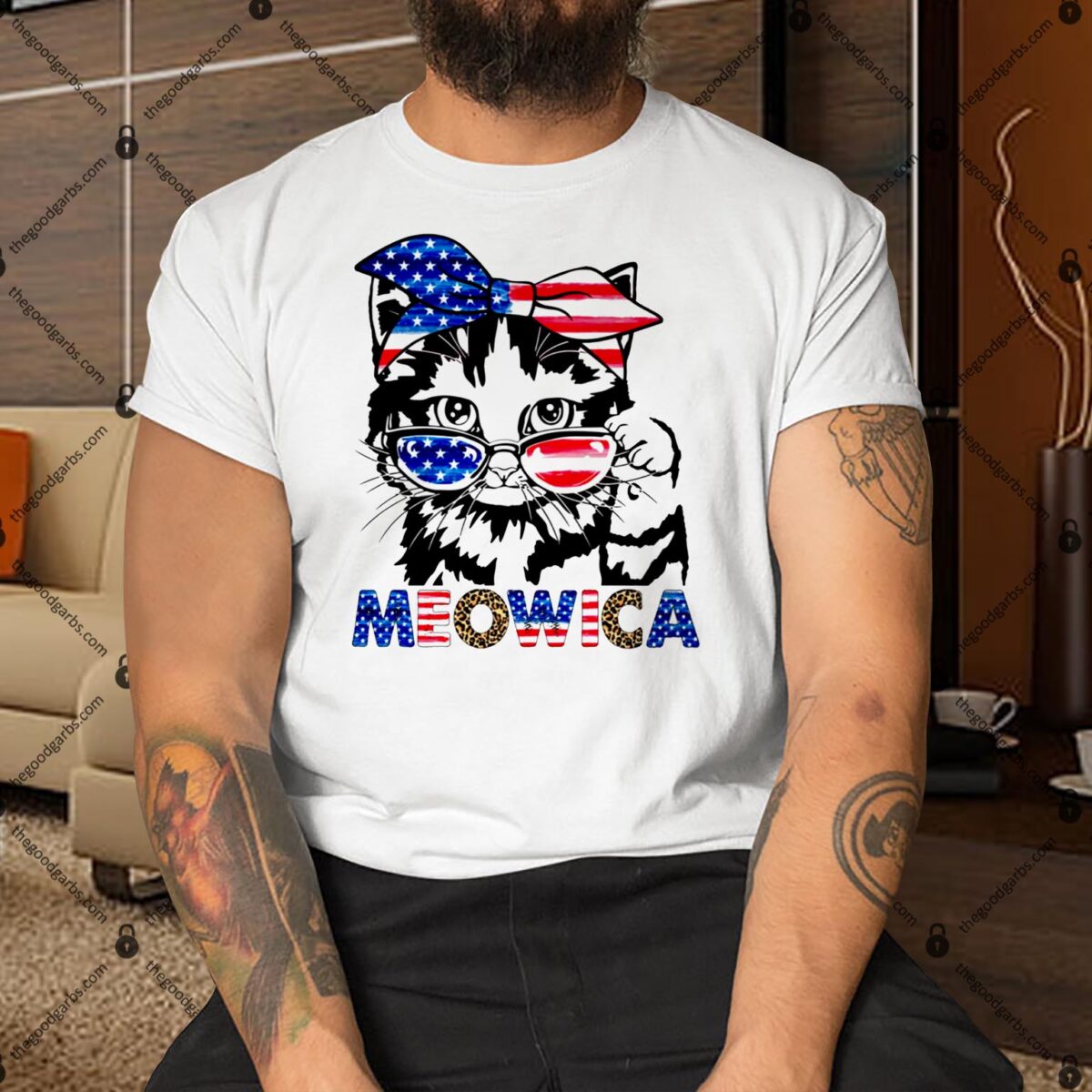 4th Of July Shirt Meowica Cat Sunglasses American Flag Shirt