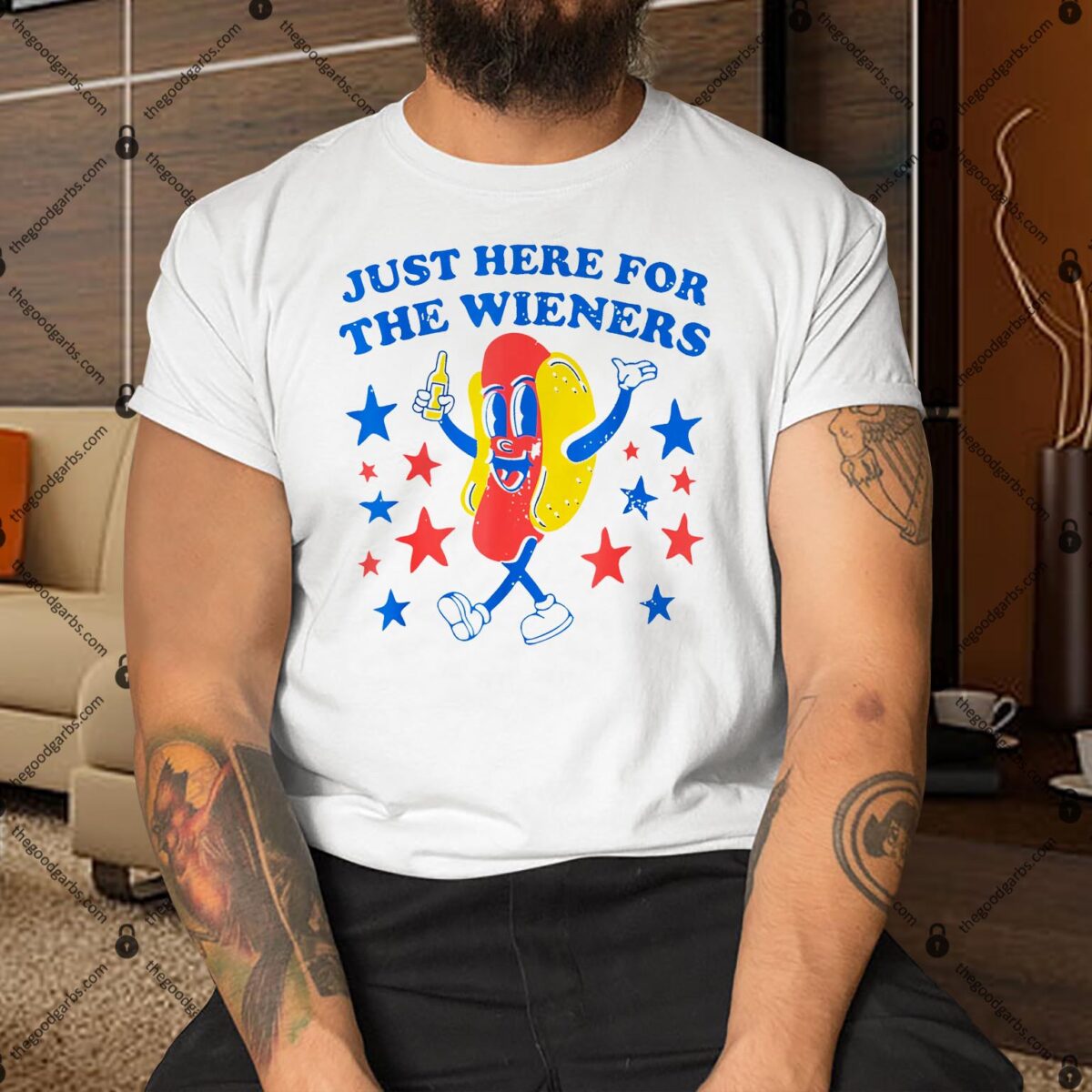 Hot Dog I'm Just Here For The Wieners 4Th Of July Shirt