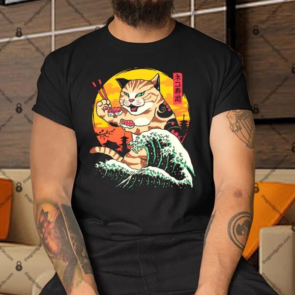 Neko Sushi Wave Japanese Great Wave Kanagawa Kitten Cat Shirt