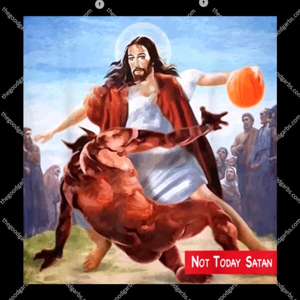 Not Today Satan Jesus Crossover Basketball Parody T-Shirt