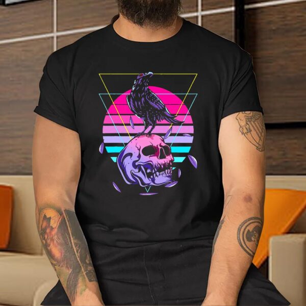 Vaporwave Skull And Crow Retro Aesthetic Pastel Goth Art Shirt