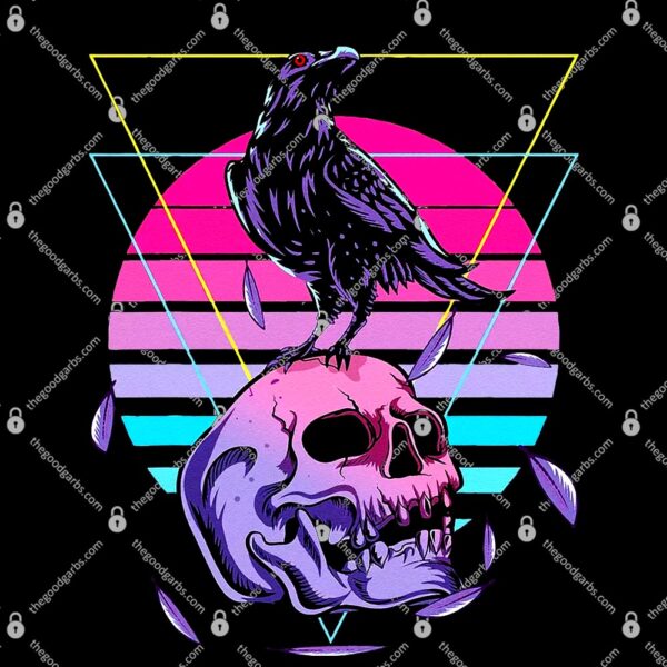 Vaporwave Skull And Crow Retro Aesthetic Pastel Goth Art T-Shirt