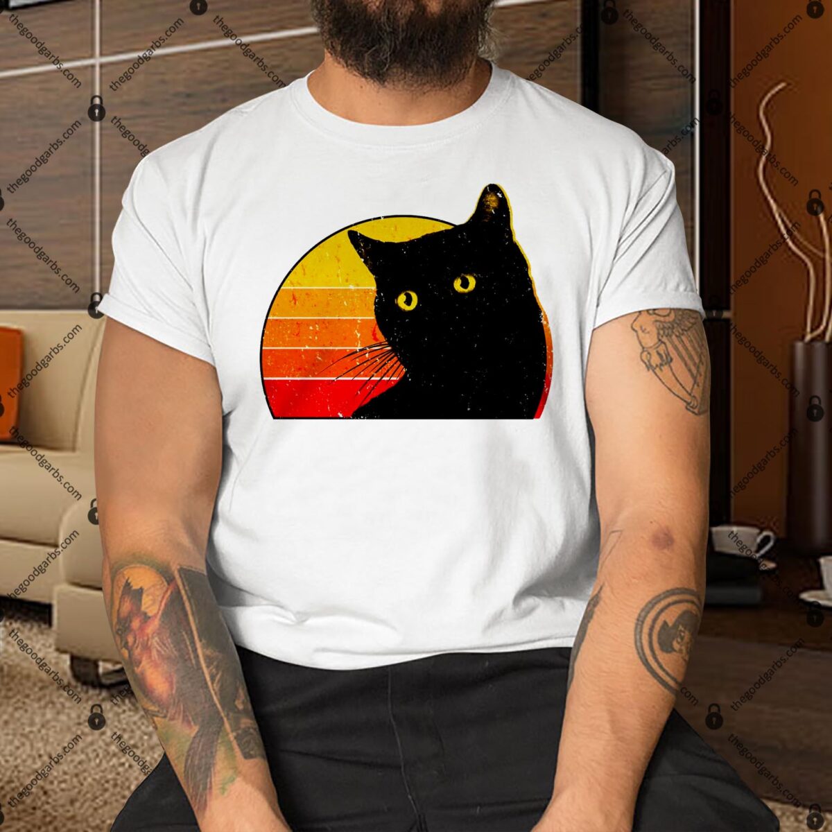 Vintage 80's Style Black Cat Retro Sun Shirt