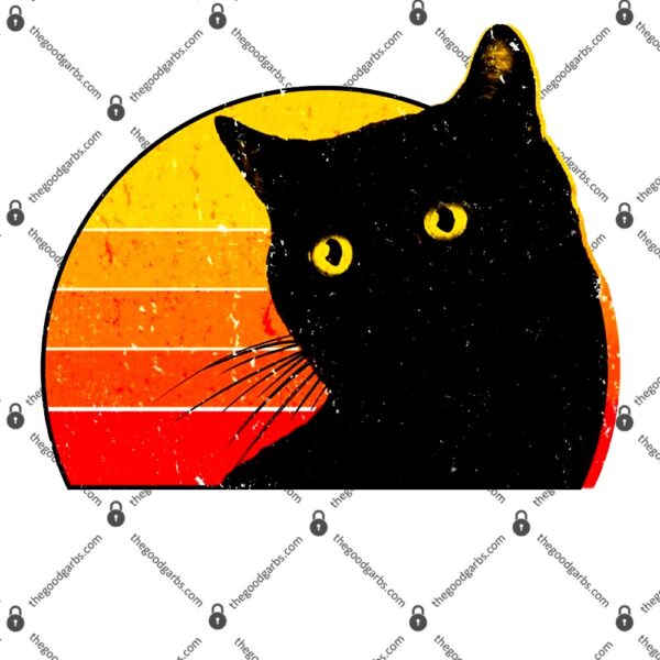 Vintage 80's Style Black Cat Retro Sun T-Shirt