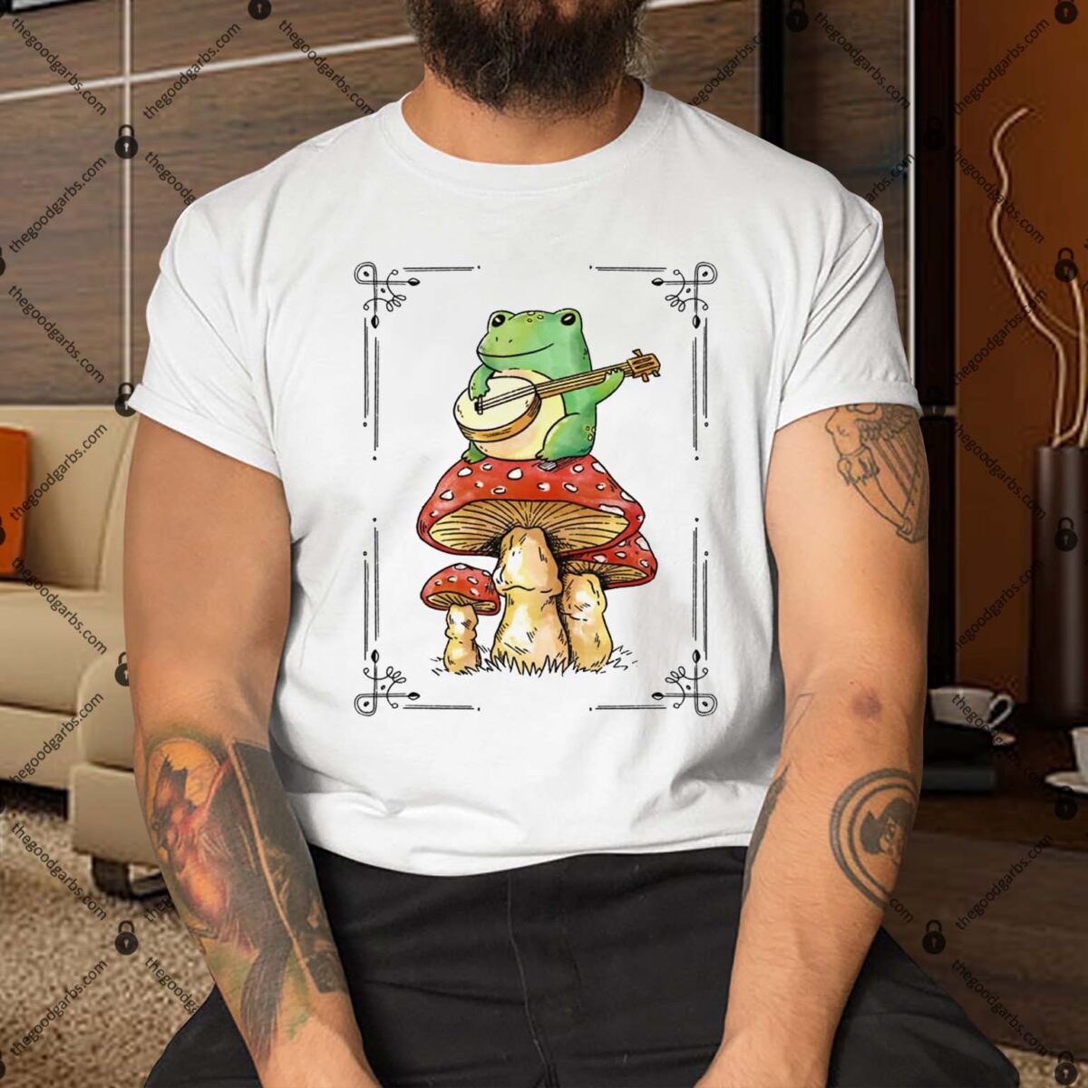 Cottage Core Frog Playing Banjo On Top Of A Mushroom Shirt