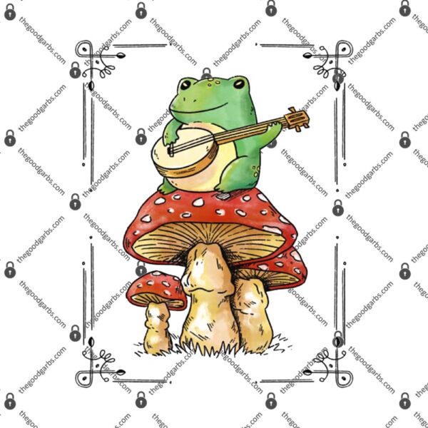 Cottage Core Frog Playing Banjo On Top Of A Mushroom T-Shirt