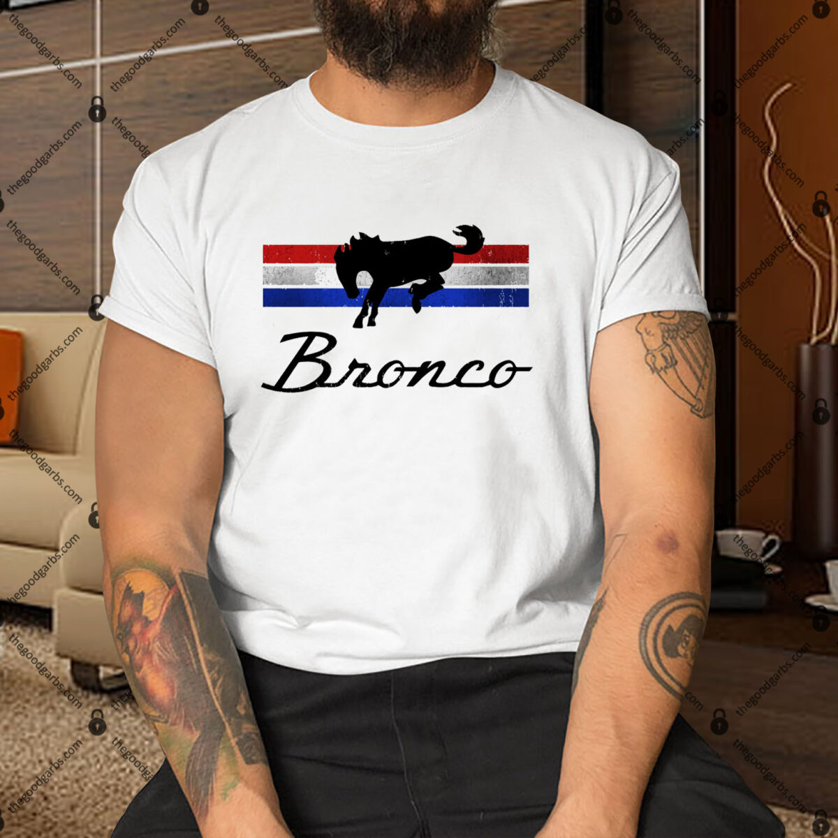 Ford Bronco Striped Distressed Logo Shirt