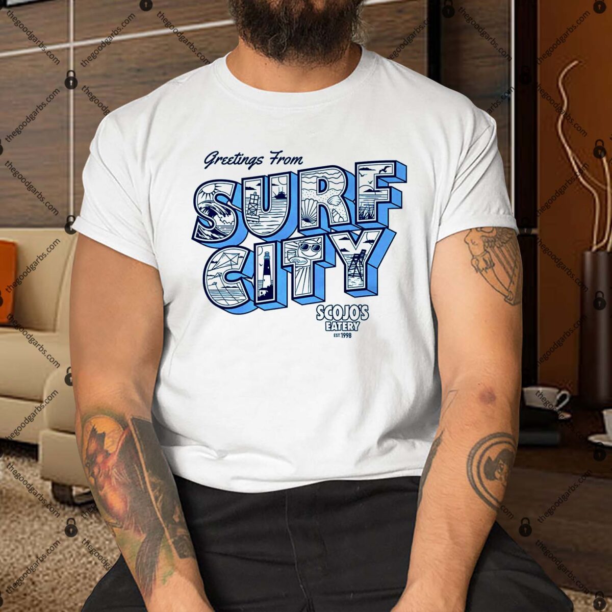 Greetings from Surf City-Home of ScoJo's-Sky Blue Shirt