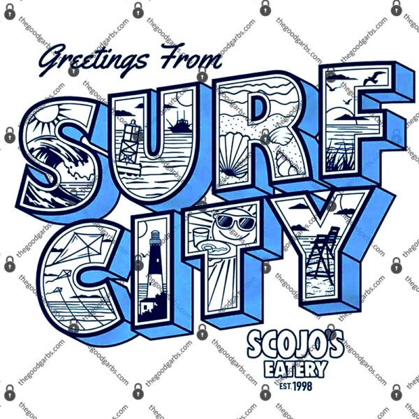 Greetings from Surf City-Home of ScoJo's-Sky Blue T-Shirt