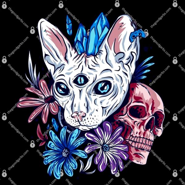 Mystic Cat Skull Floral T-Shirt