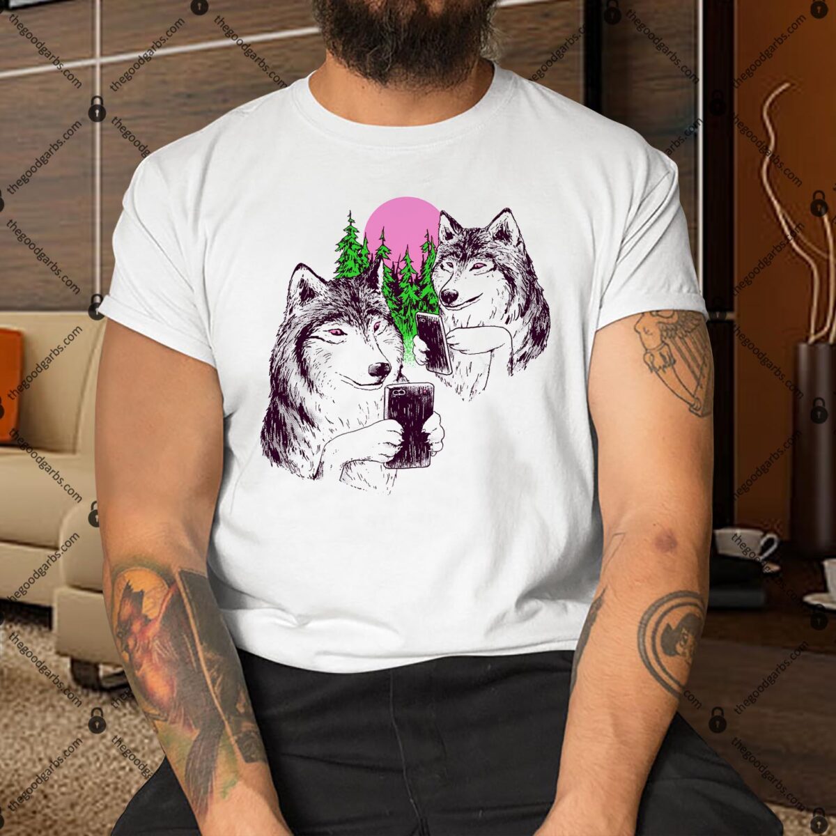 Two Wolves On Their Phones Shirt