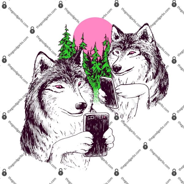 Two Wolves On Their Phones T-Shirt