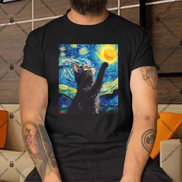Van Gogh Starry Night Cat Men Shirt