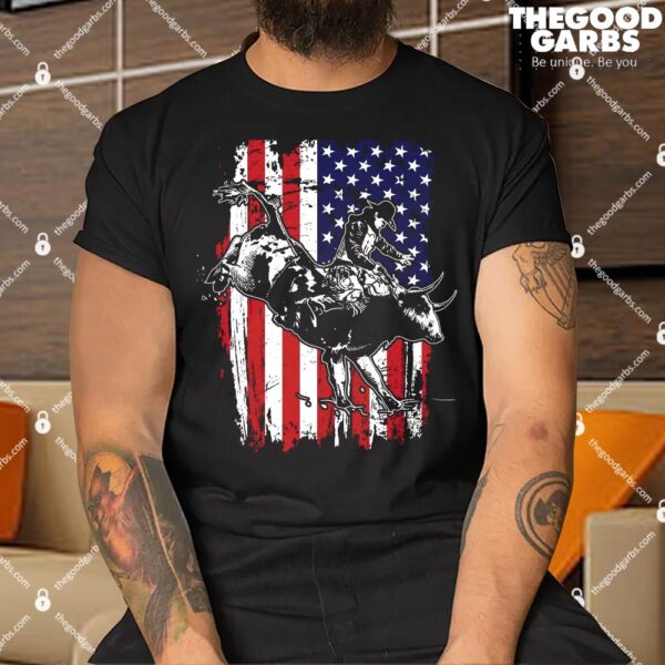 Rodeo Bull Rider American Flag Shirt