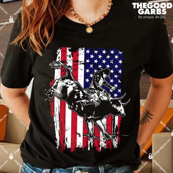 Rodeo Bull Rider American Flag T-Shirts