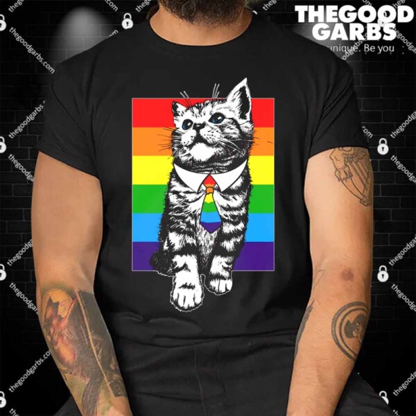 Retro Gay Pride Ally Support Kitten Shirt