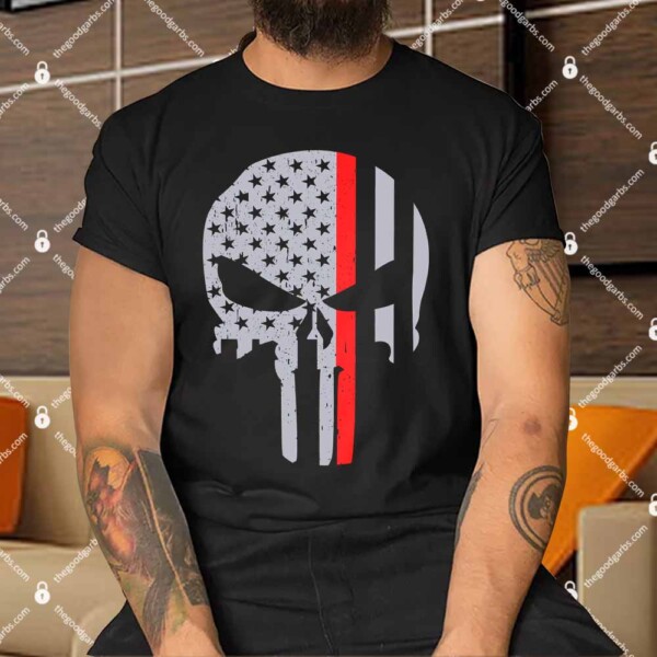 Thin Red Line Skull USA Firefighter Flag Shirt