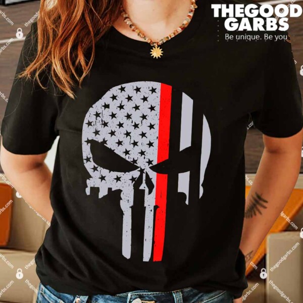 Thin Red Line Skull USA Firefighter Flag Shirts