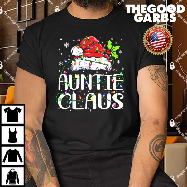 Auntie Claus Christmas Lights Pajama Family Matching T-Shirt