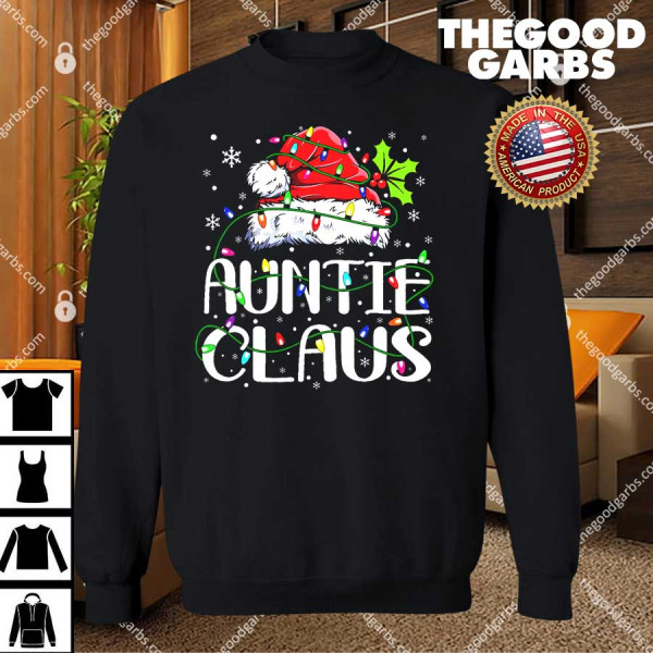 Auntie Claus Christmas Lights Pajama Family Matching T-Shirts