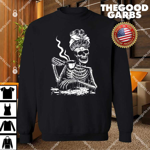 Coffee Drinking Skeleton Lazy DIY Halloween T-Shirts