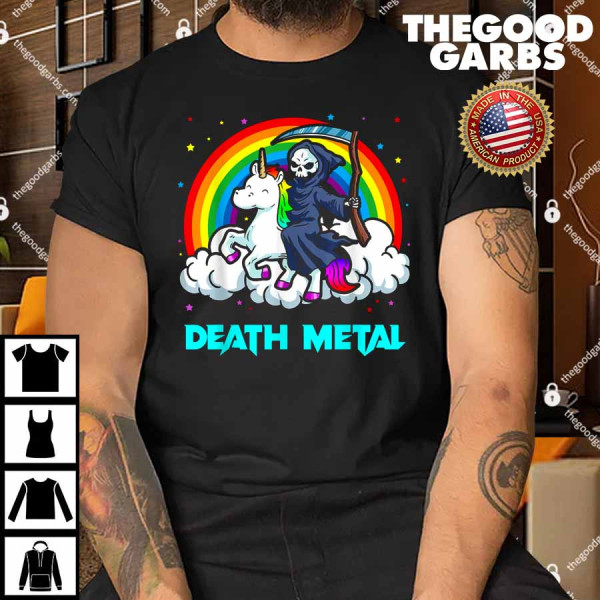 Death Metal Shirts Unicorn Rainbow Grim Reaper Heavy Metal T-Shirt
