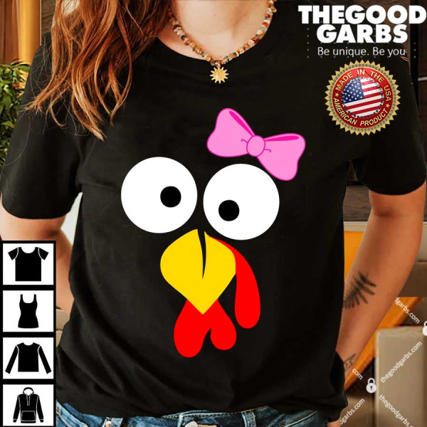 Girl Turkey Face Pink Bow Thanksgiving Day Shirt