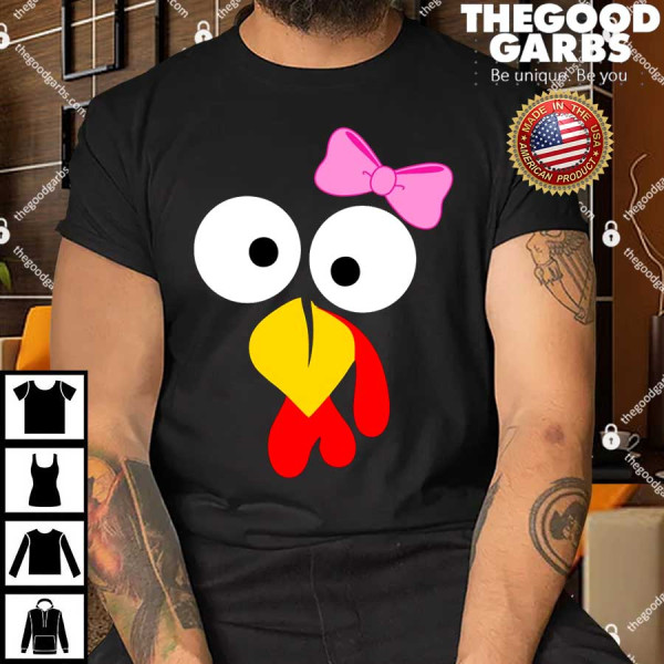 Girl Turkey Face Pink Bow Thanksgiving Day Shirts