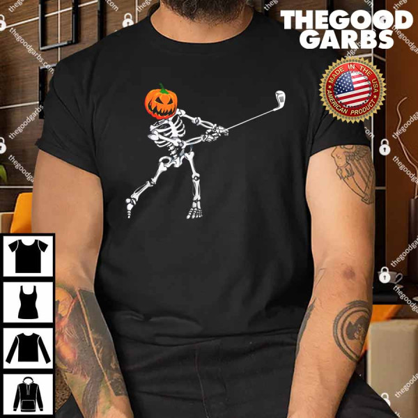 Skeleton Golf Halloween Pumpkin Golfing Golfer Shirt