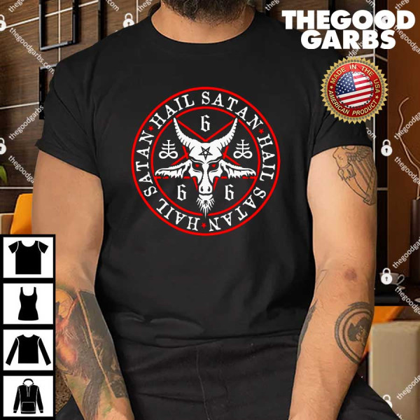 Occult Hail Satan Baphomet Goat In Pentagram Shirt