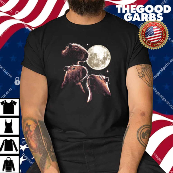 Three Capybara Moon Funny Capybara Meme Mystical Capybara T-Shirt
