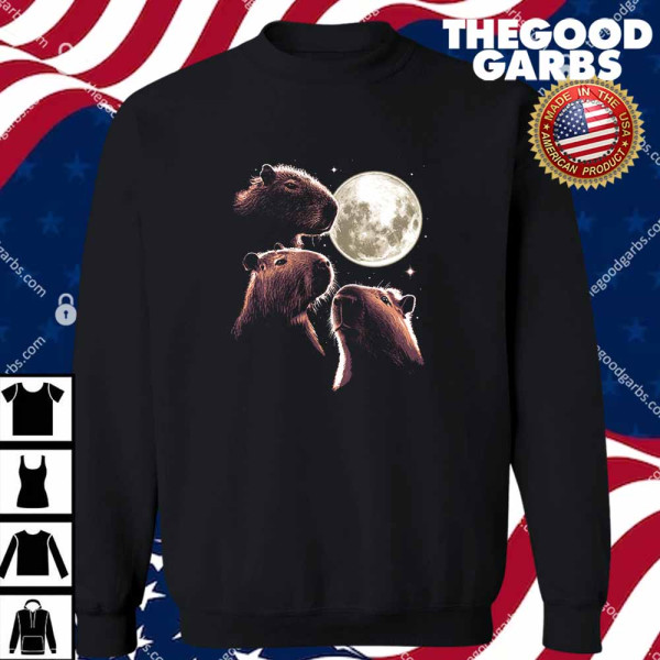 Three Capybara Moon Funny Capybara Meme Mystical Capybara T-Shirts